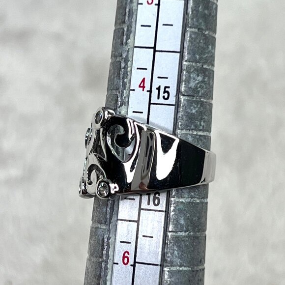 Silver Tone CZ Scroll Vine Ring GR Thailand Shiny Sparkly 4.75 5 - Picture 4 of 8